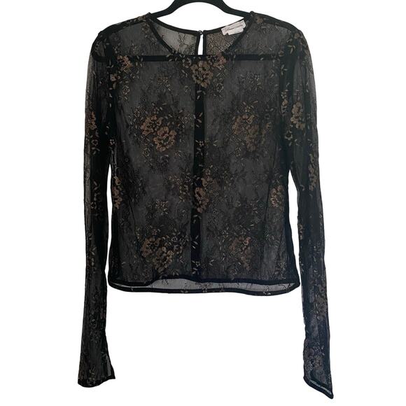 Lovers and Friends Black Lace Top Blouse Floral Metallic Womens Size Large - Picture 1 of 8
